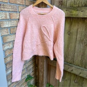 American Eagle Outfitters Soft Pink Crew Neck Sweater w/ Bow Design